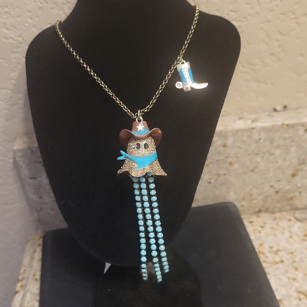 Betsey Johnson Gold Cowboy Ghost Necklace with Turquoise Accents NWT